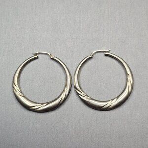 Sterling Silver 925 Twisted Hoop Earrings 1.5" Ribbed Hinged Signed FAS 4.9g